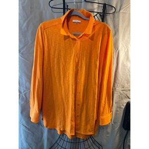 CALVIN KLEIN Womens Orange Long Sleeve Button Down Shirt Top XL Textured